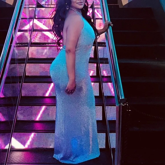knee length dresses for ladies Something Blue Metallic Pinstripe Maxi Dress X-Small